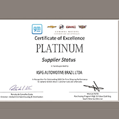Kolbenschmidt (KS) recebe prêmio anual de Excelência em Qualidade de Fornecedores da General Motors Brazil na categoria platinum 