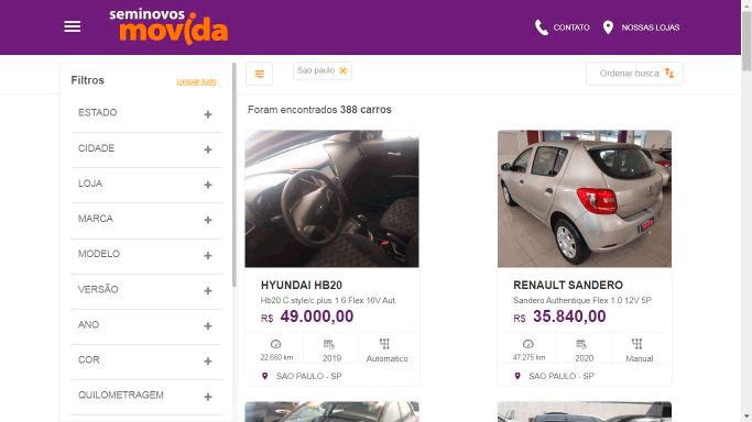 Seminovos Movida inova e lança ferramenta de Delivery de automóveis